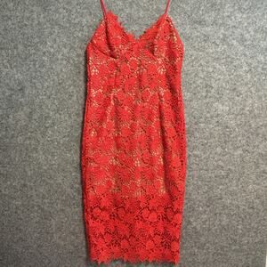 Bardot Dress Womens Medium Red Tayla Lace Floral Overlay Fiesta Ora NWT Party